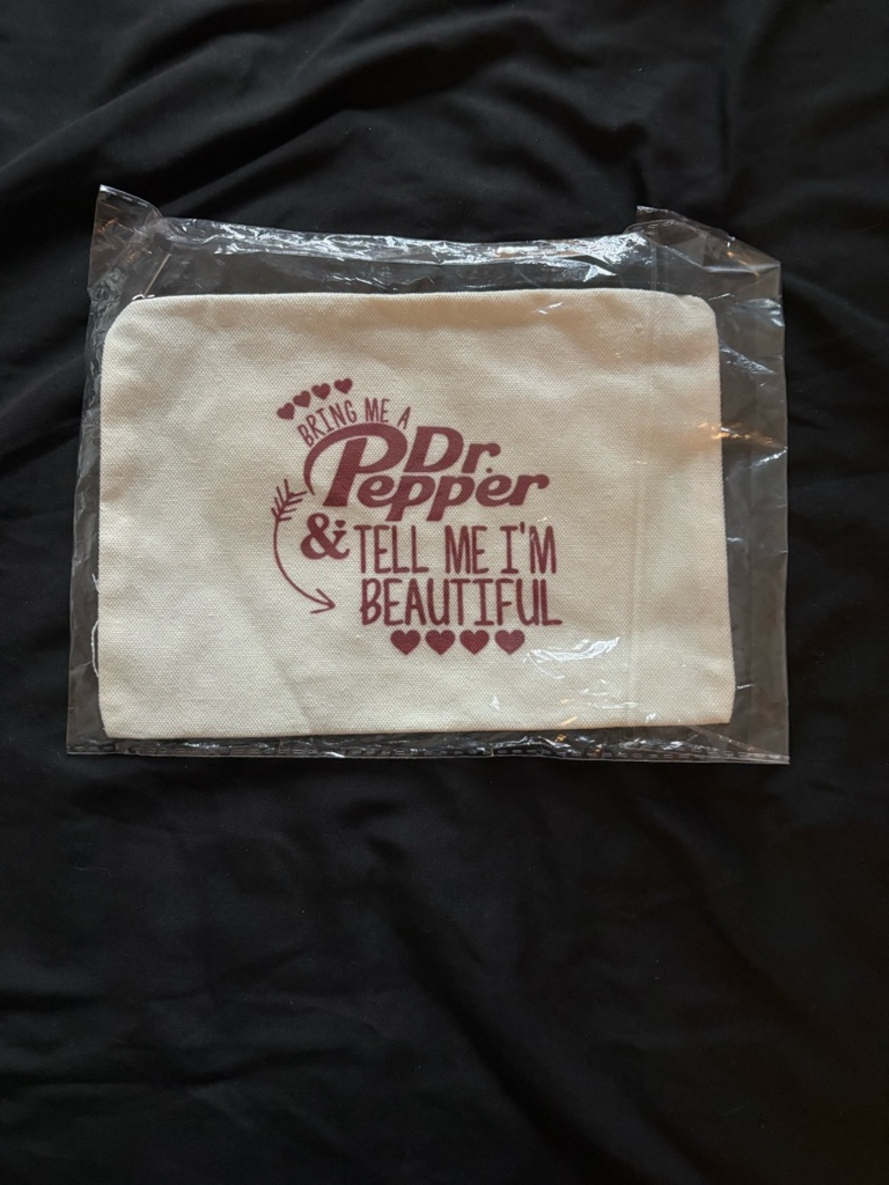 Dr Pepper Canvas Zipper Pouch - Cream with Maroon Print